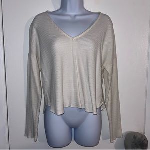 White V Neck Long Sleeve Top
